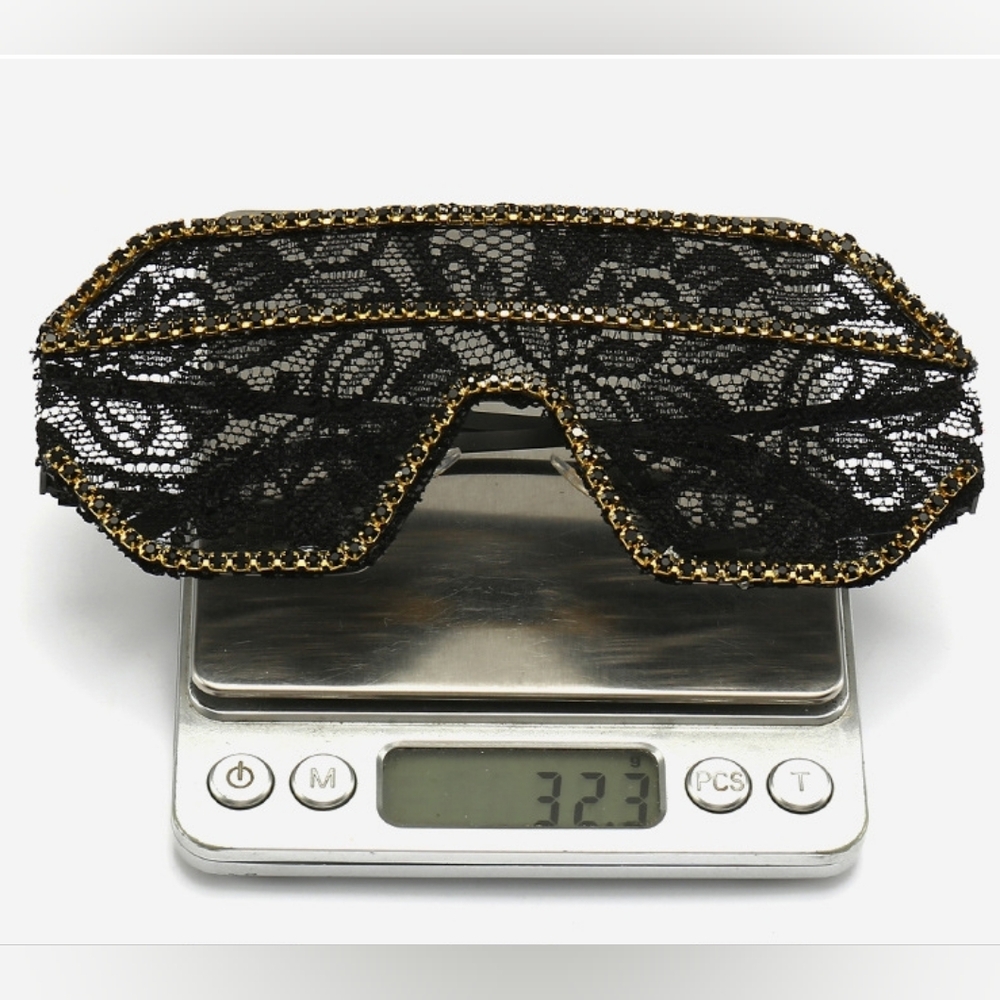 Black Lace Fashion Sunglasses with Gold Trim EUC
